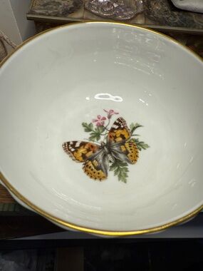 Royal Worcester Porcelain Bowl with Yellow Butterfly and Green Foliage